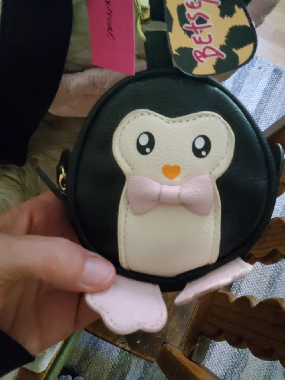Betsey Johnson Quilted Pink and White Baby Bag with Penguin Pouch